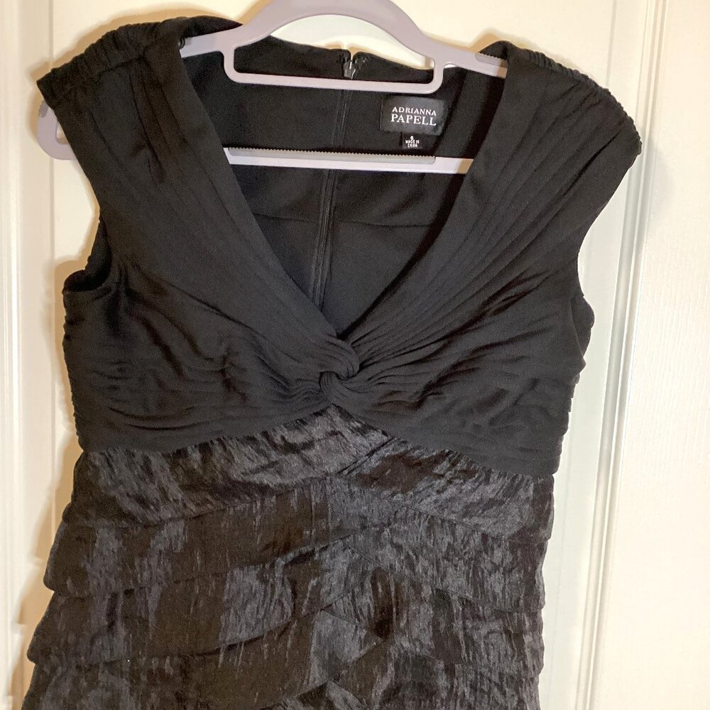 Adrianna Papell Women's Black Tiered Ruffled Sleeveless Dress Evening Wear
